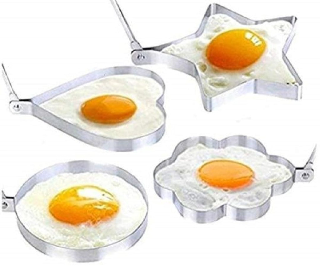 4PCs Stainless Steel Egg Ring Mold Set – Fun Shaped Fried Egg &amp; Pancake Moulds (Star, Heart, Flower, Circle) for Creative Cooking