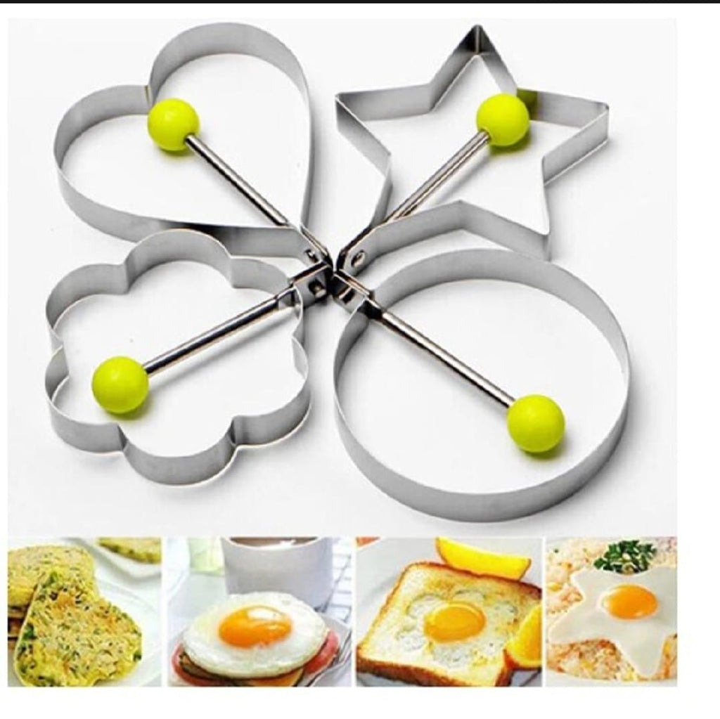 4PCs Stainless Steel Egg Ring Mold Set – Fun Shaped Fried Egg &amp; Pancake Moulds (Star, Heart, Flower, Circle) for Creative Cooking