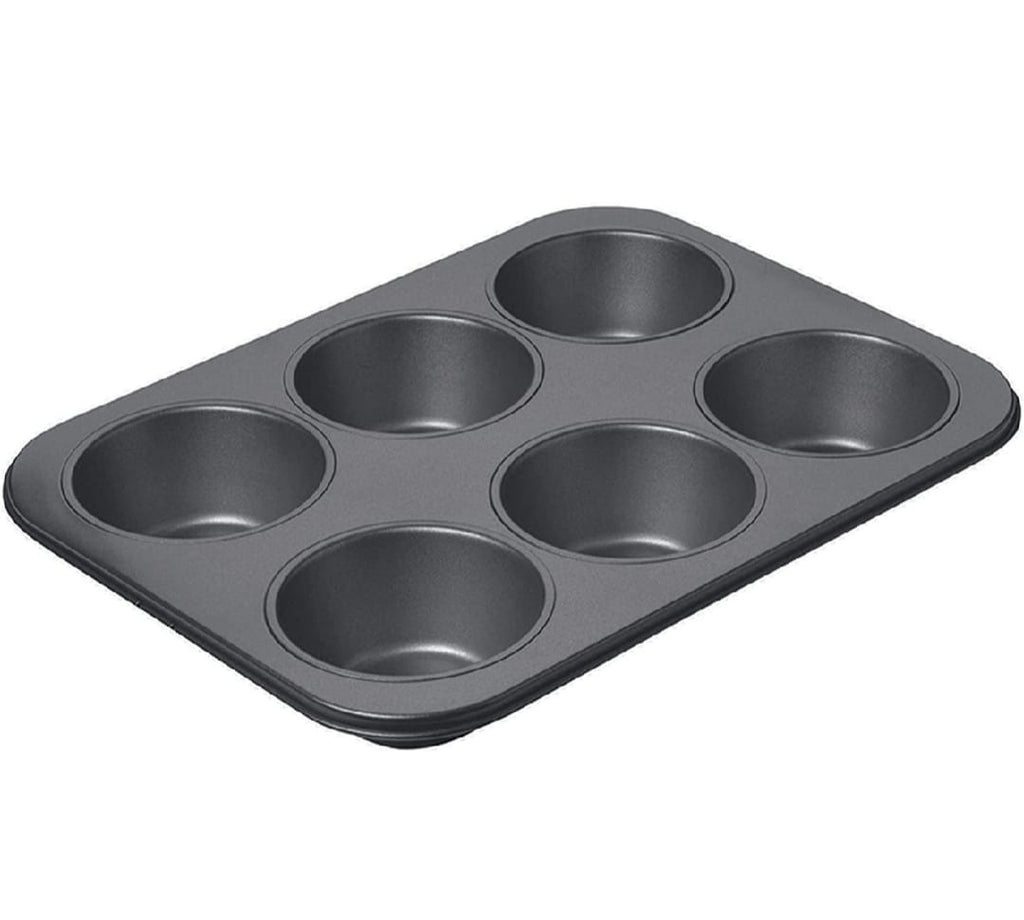 6-Cup Muffin Pan – Non-Stick Carbon Steel Cupcake Baking Tray | Heavy Duty Standard Bakeware for Muffins, Cakes, Mini Pies &amp; More