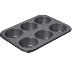6-Cup Muffin Pan – Non-Stick Carbon Steel Cupcake Baking Tray | Heavy Duty Standard Bakeware for Muffins, Cakes, Mini Pies &amp; More