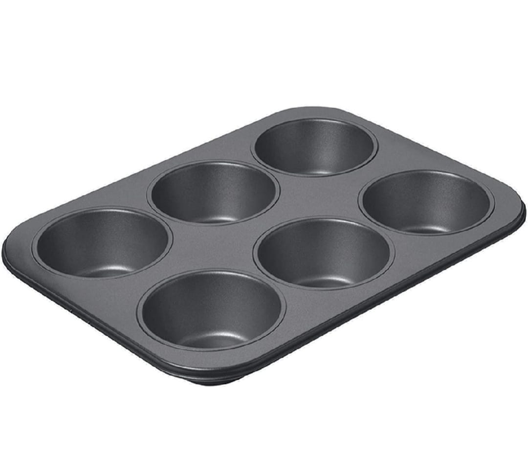 6-Cup Muffin Pan – Non-Stick Carbon Steel Cupcake Baking Tray | Heavy Duty Standard Bakeware for Muffins, Cakes, Mini Pies &amp; More