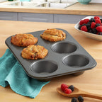 6-Cup Muffin Pan – Non-Stick Carbon Steel Cupcake Baking Tray | Heavy Duty Standard Bakeware for Muffins, Cakes, Mini Pies &amp; More