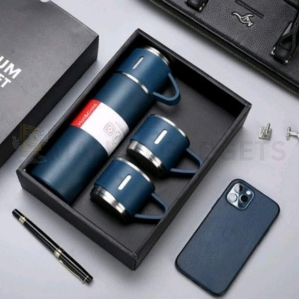 500ml Stainless Steel Vacuum Flask Water Bottle with 2 Extra Cups (160ml) – Thermal Bottle for Hot &amp; Cold Drinks – 3-Piece Travel Thermos Set