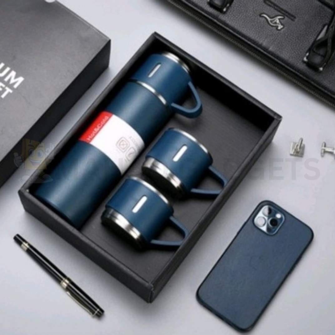 500ml Stainless Steel Vacuum Flask Water Bottle with 2 Extra Cups (160ml) – Thermal Bottle for Hot &amp; Cold Drinks – 3-Piece Travel Thermos Set