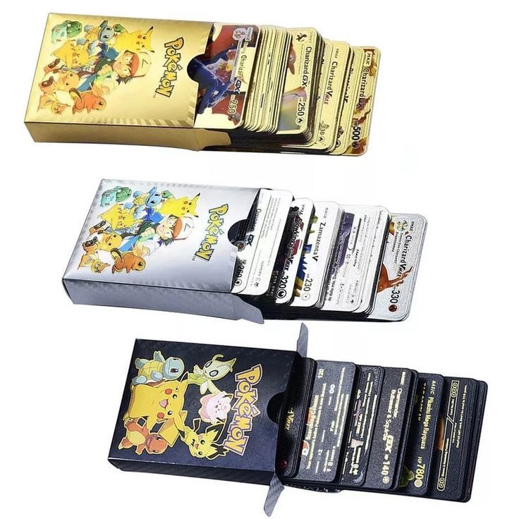 Pokemon Metal Cards Collection Box – 55 Cards per Pack | 3D Pokemon Trading Cards | Durable Metal Cards | Gold, Black &amp; Silver Color Options | Premium Collector’s Edition Gift Set