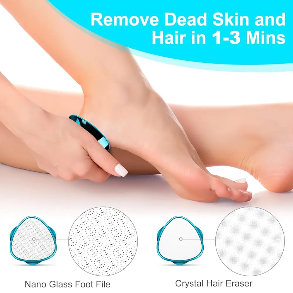 2 in 1 Double-Sided Nano Glass Callus Remover &amp; Crystal Hair Eraser – Safe &amp; Quick Foot File, Dead Skin &amp; Hard Callus Remover, Painless Epilator for Women, Portable Pedicure Tool (Random Color)