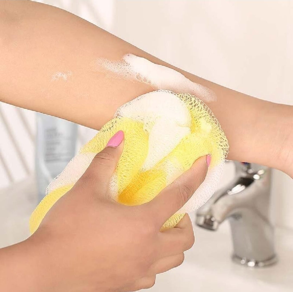 2PCs Wash Brush Bath Back Hanging Mesh Shower Sponge – Soft Exfoliating Braid Loofah (Random Color)