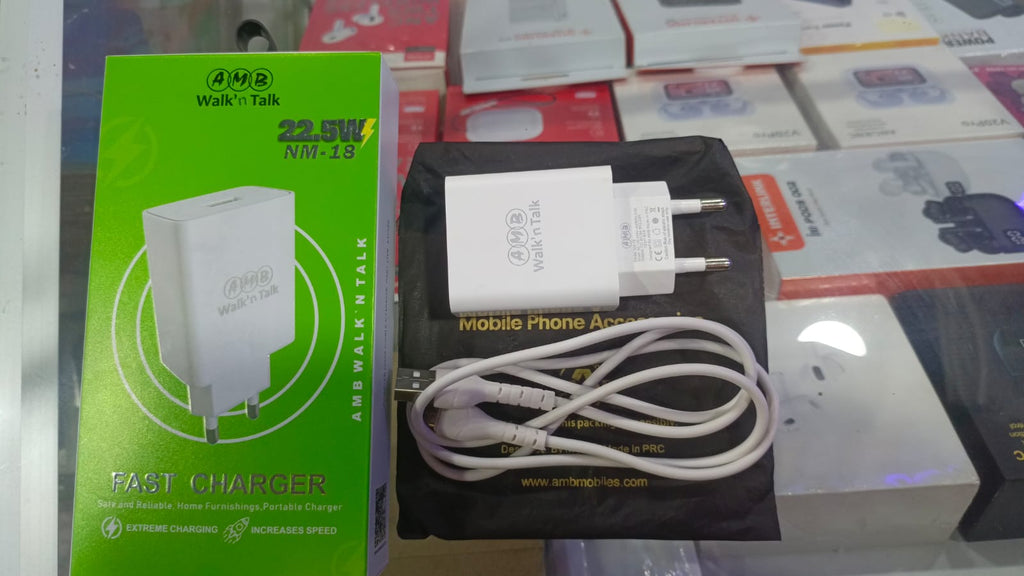 AMB Walk’n Talk 22.5W Super Fast Charger NM-18 – Quick Charge &amp; Smart Power Delivery Adapter with Built-in Safety System, FCC/CE/RoHS Certified