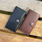 Tri-Fold Pure Leather Long Wallet for Men &amp; Women – Genuine Cow Leather Fashion Wallet with Multiple Card Slots, Cash &amp; Mobile Compartments – Stylish Smooth Pattern in Brown, Black &amp; Blue (18×9×2cm)