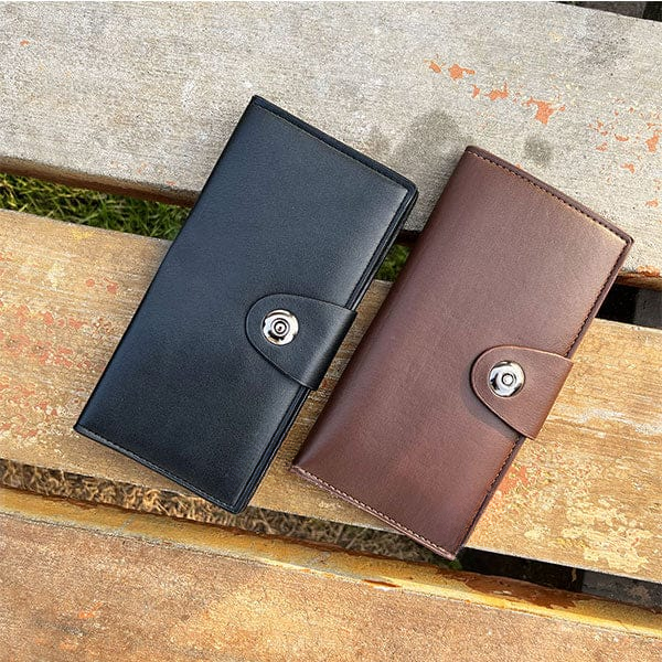 Tri-Fold Pure Leather Long Wallet for Men &amp; Women – Genuine Cow Leather Fashion Wallet with Multiple Card Slots, Cash &amp; Mobile Compartments – Stylish Smooth Pattern in Brown, Black &amp; Blue (18×9×2cm)