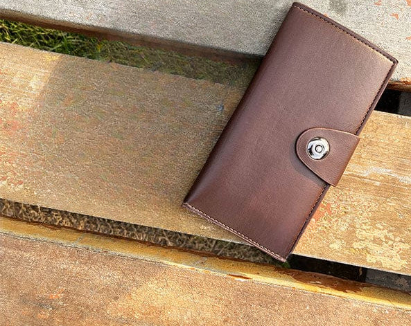 Tri-Fold Pure Leather Long Wallet for Men &amp; Women – Genuine Cow Leather Fashion Wallet with Multiple Card Slots, Cash &amp; Mobile Compartments – Stylish Smooth Pattern in Brown, Black &amp; Blue (18×9×2cm)
