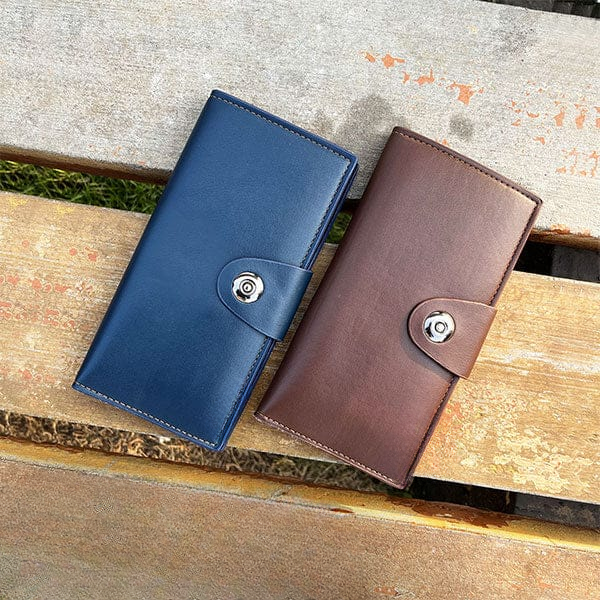 Tri-Fold Pure Leather Long Wallet for Men &amp; Women – Genuine Cow Leather Fashion Wallet with Multiple Card Slots, Cash &amp; Mobile Compartments – Stylish Smooth Pattern in Brown, Black &amp; Blue (18×9×2cm)