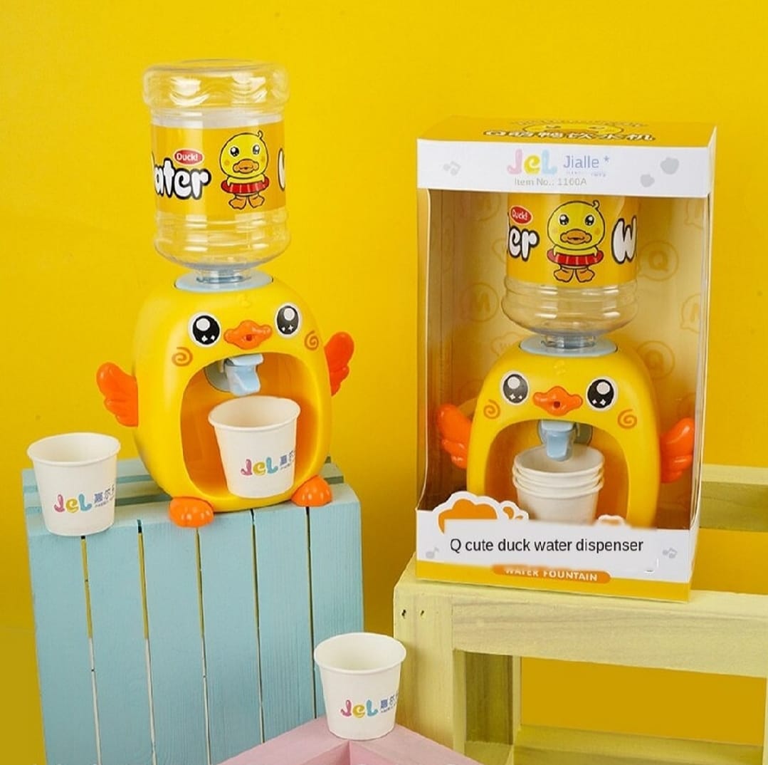 Mini Duck Water Dispenser Toy Drinking Fountain – Cute Yellow Duck Design with Realistic Water Flow, Eco-Friendly ABS Material, Battery Operated Kids Pretend Play Toy Gift with Cups for Boys and Girls, Age 3+