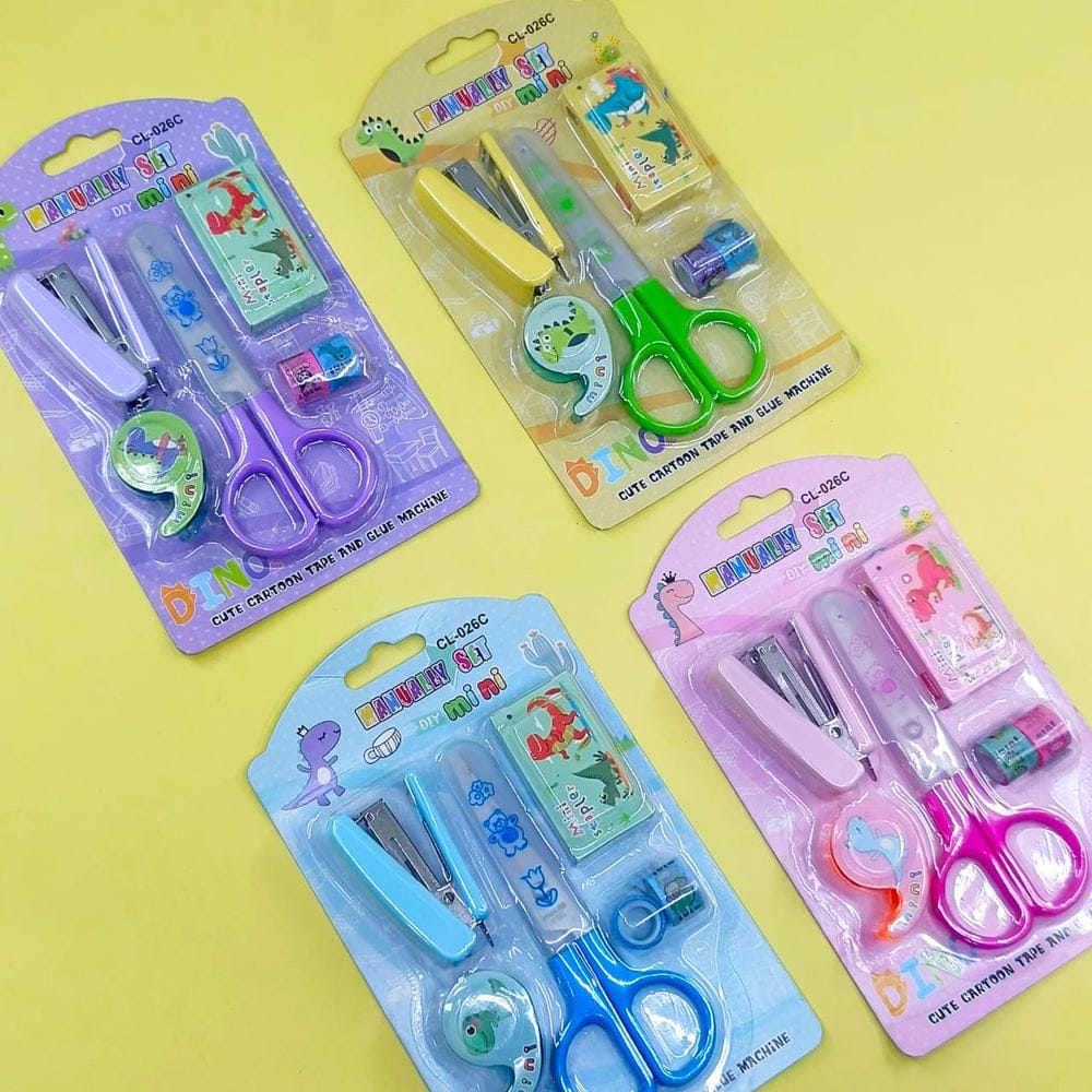 Space-Themed Stationery Set for Students and Office Use – 6-Piece Desk Organizer Kit with Stapler, Staple Pins, Scissors, Mini Washi Tapes, and Tape Dispenser – Creative Back-to-School and Gift Set (Random Color)