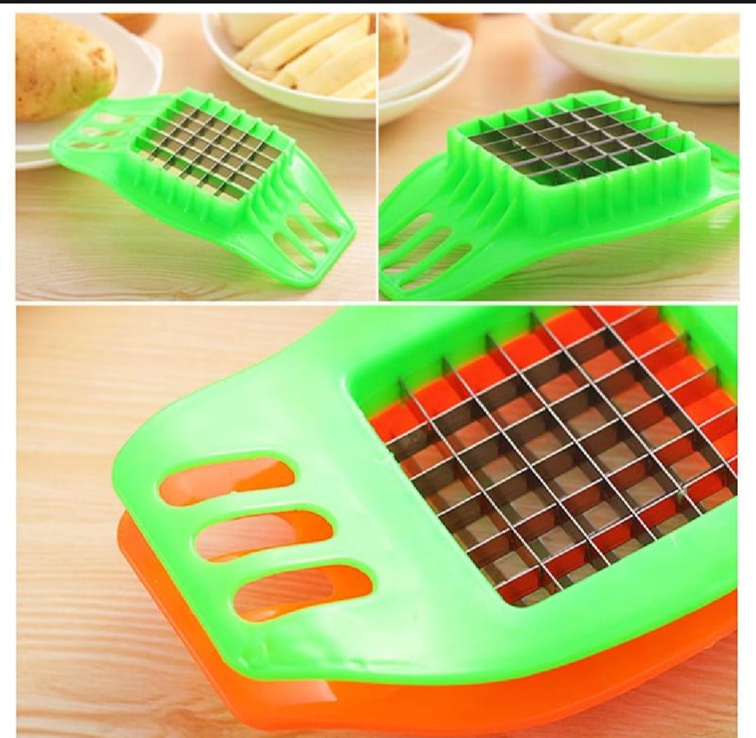 Multifunctional Potato Cutter and French Fry Maker – Stainless Steel Vegetable and Fruit Slicer, Chopper, Dicer, Kitchen Tool for Cutting Fries, Chips, and Healthy Snacks – Durable ABS Handle with 36-Blade Grid (Random Color)