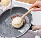 Multipurpose Fiber Cleaning Balls with Long Handle – Reusable Scrubbers for Kitchen &amp; Household Cleaning (1 Handle &amp; 3 Balls)(Random color)