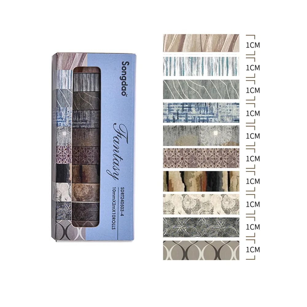 Songdao 10 Rolls Fantasy Washi Tape Set Texture Arts Adhesive Tapes Basic Patterns Decorative Masking Tape Sets for Craft, Kids, Scrapbook, DIY, Gift Wrapping (Style Four)