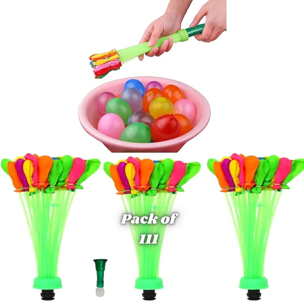 Self-Sealing Water Balloons – 111 Pcs | Automatic Fill &amp; Tie Magic Balloons with Universal Tap Adapter | Multicolored for Holi &amp; Summer Fun