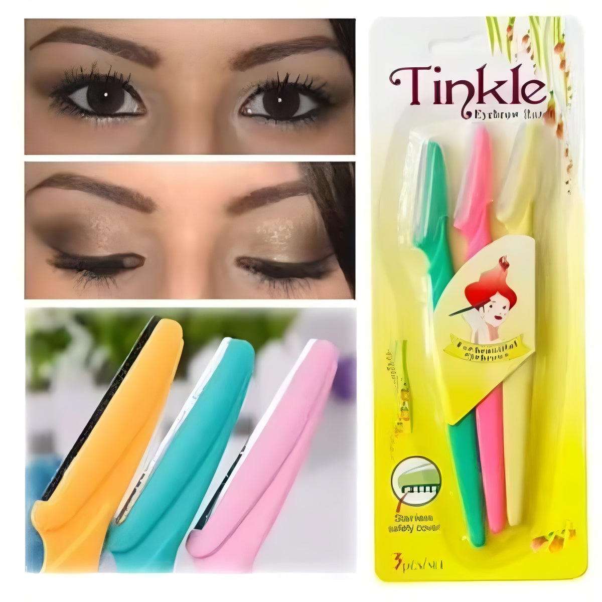 Tinker Eyebrow and Face Razor Set – Pack of 3 Plastic Razors for Precise and Gentle Hair Removal(Random Color)