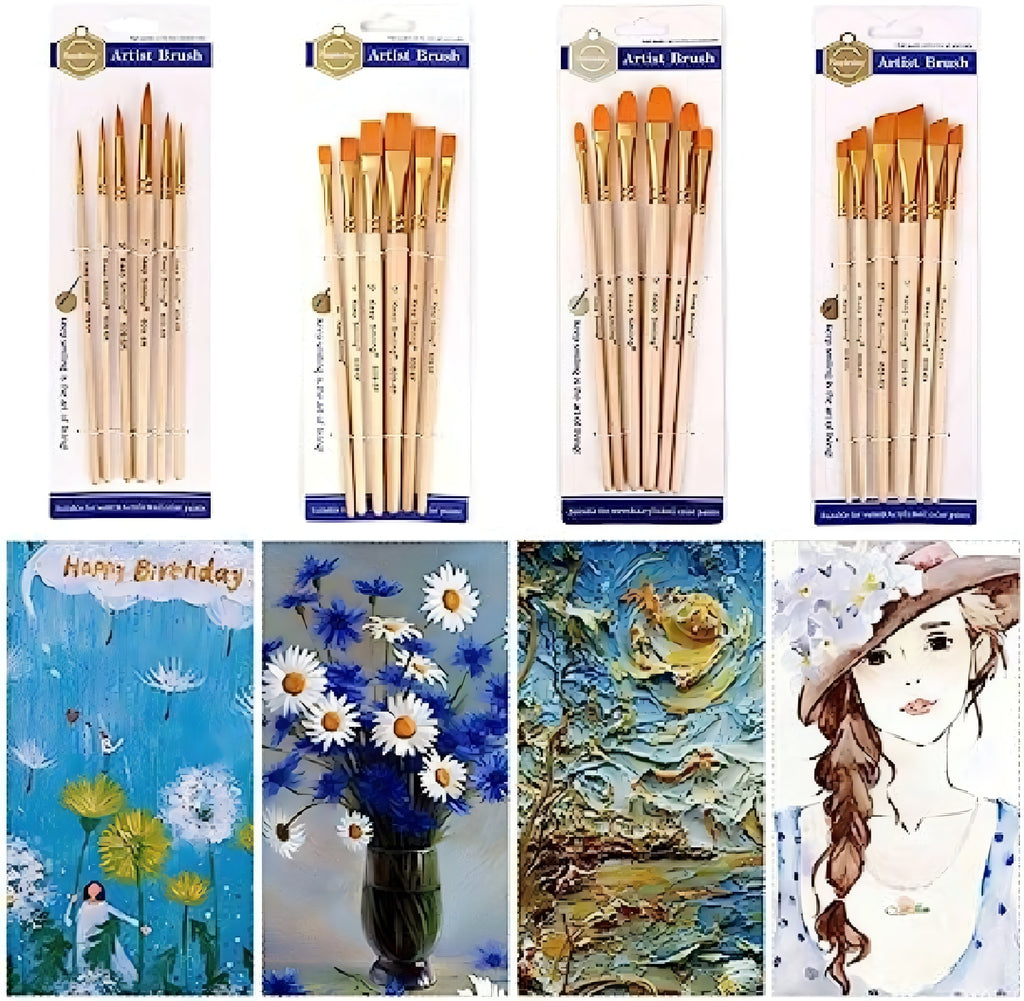 Pack of 6 Professional Angular Brush Set for Artists – Wooden Handle &amp; Ultra-Soft Tapered Bristles | Multi-Purpose Brushes for Painting, Designing, Calligraphy &amp; Craft | Ideal for Acrylic, Oil &amp; Watercolors