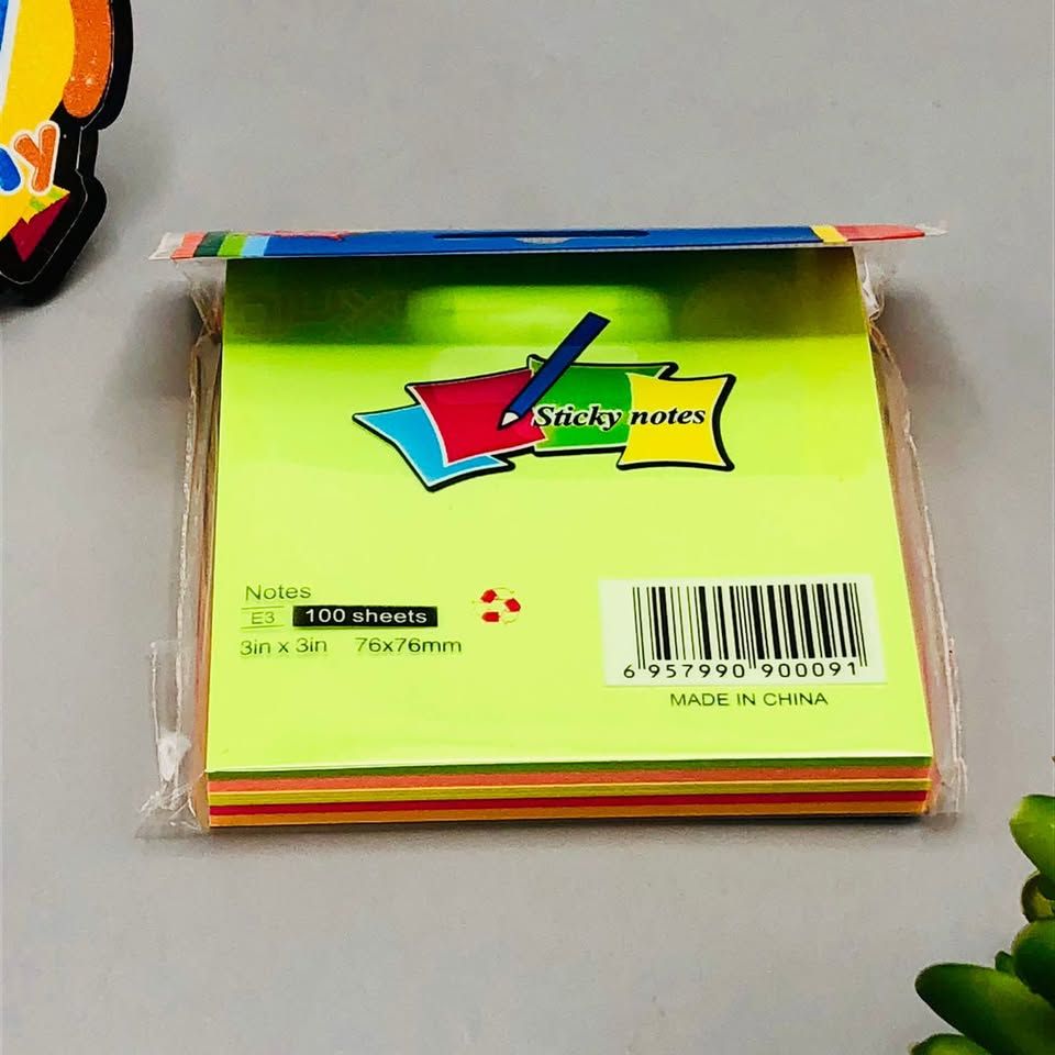 3x3 Inches Sticky Notes Pack – 100 Sheets Per Pad, Strong Adhesive Backing, Easy to Write On, Peel-Off Convenience, Perfect for Home, Office, and School Use (Random Color)