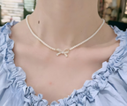 PQT-992 - Bow Shape Pearl Pendant Necklace for Women – Dainty Jewelry with Sparkling Bow Design | Available in Silver &amp; Golden Finish | Perfect Gift for Weddings, Parties &amp; Everyday Glamour