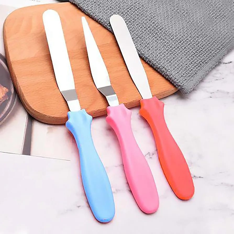 3-Piece Cake Decorating Knife Set – Stainless Steel Spatula &amp; Cream Spreader Tools (Multi-Color)