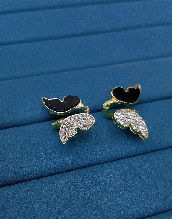 Zircon Butterfly Style Earrings for Women – Elegant Golden &amp; Silver Studs with Black Enamel and Sparkling Stones (AWJ-997)