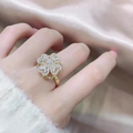 Clover Zircon Rotating Ring – Elegant Adjustable Spinner Ring for Women &amp; Girls, Silver &amp; Golden Finish (QSJ-110)