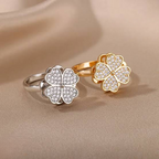 Clover Zircon Rotating Ring – Silver &amp; Golden, Adjustable Spinner Ring for Women (PWJ-111)