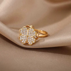 Clover Zircon Rotating Ring – Silver &amp; Golden, Adjustable Spinner Ring for Women (PWJ-111)