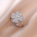 Clover Zircon Rotating Ring – Silver &amp; Golden, Adjustable Spinner Ring for Women (PWJ-111)