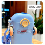 School Bus Design Kids Water Bottle With Strap– 600ml ABS Plastic Leak-Proof Bottle Small Square Drinking Cup – Fun &amp; Durable Water Bottle for Children (Random Color)