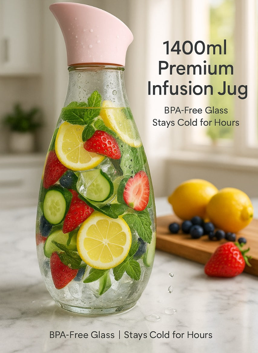 1400ml Hard Glass Water Jug with Lid – Heat-Resistant Pitcher for Water, Juice, Iced Tea, Milk &amp; Beverages