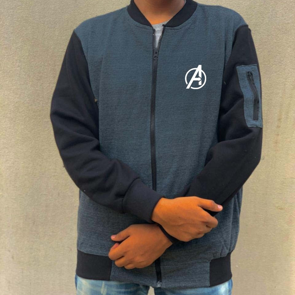 New Winter Collection Charcoal Grey Avenger Printed Zipper Jacket for Men &amp; Boys – Premium French Fleece, Stylish, Comfortable &amp; Durable Winter Wear