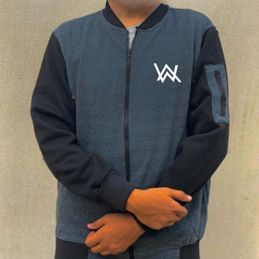 NEW Winter Collection Charcoal Grey WA Printed Zipper Jacket for Men &amp; Boys – Premium Fleece Material, Stylish Bomber Design, Full Front Zipper Closure
