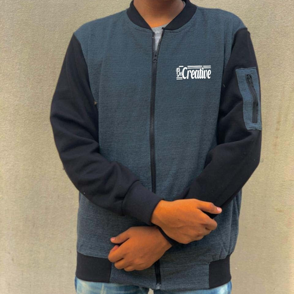New Winter Collection Charcoal Grey “Be Creative” Printed Zipper Jacket for Men &amp; Boys – French Fleece, Premium Quality, Stylish &amp; Comfortable Winter Wear
