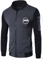New Winter Collection Charcoal Grey “Smile” Printed Zipper Jacket for Men &amp; Boys – Premium French Fleece, Stylish, Warm &amp; Comfortable Winter Wear (M, L, XL)