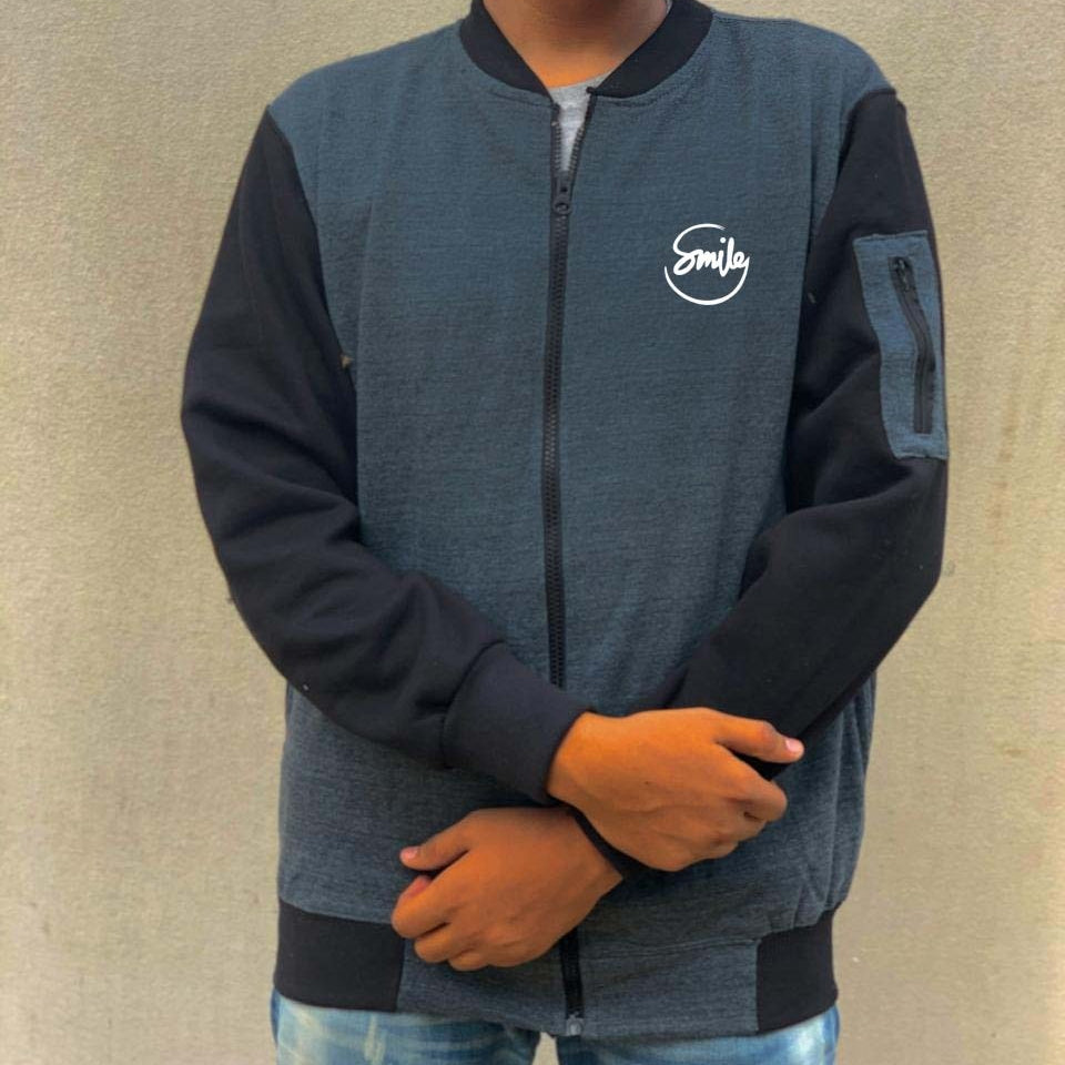 New Winter Collection Charcoal Grey “Smile” Printed Zipper Jacket for Men &amp; Boys – Premium French Fleece, Stylish, Warm &amp; Comfortable Winter Wear (M, L, XL)