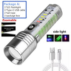 520A Multifunctional Zoom Flashlight | Rechargeable Torch with White, Red, Blue &amp; UV LED + White Laser