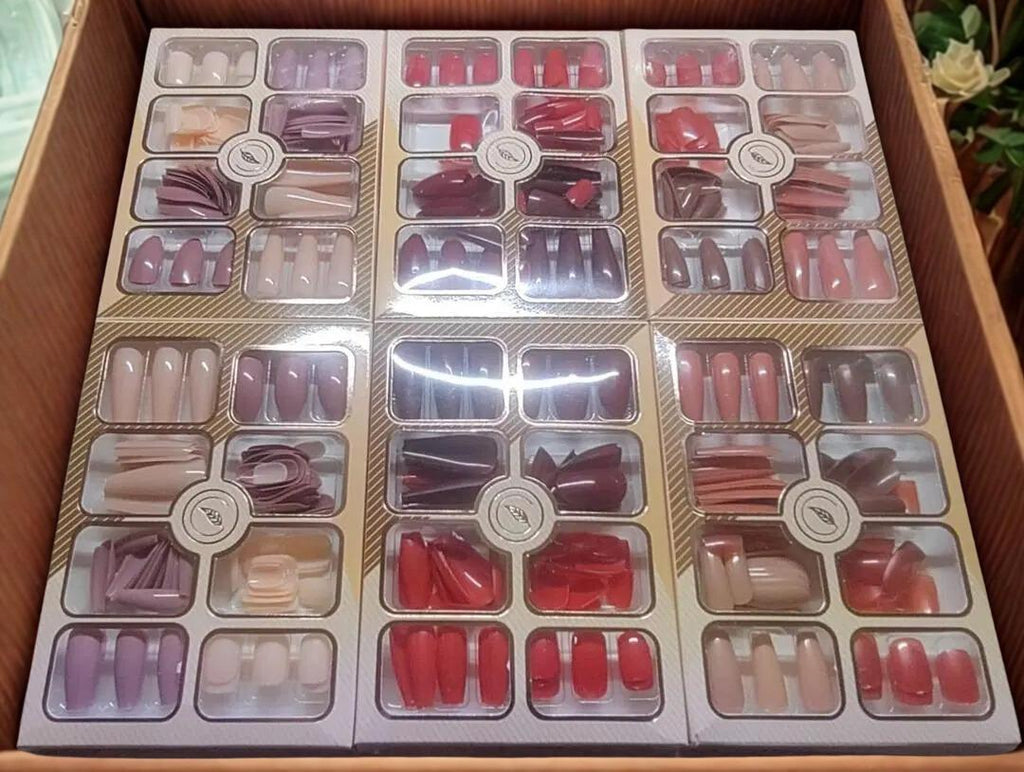 96 Pcs Fake Nails Set – Nude, Red &amp; Multicolor ABS Plastic Nail Tips, Durable &amp; Easy-to-Apply, Smooth Finish for DIY Nail Art &amp; Professional Manicure