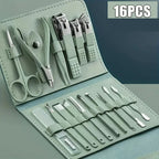 16pcs Professional Manicure &amp; Pedicure Set – Nail Clippers, Cuticle Nippers &amp; Grooming Tools with Travel Case (Random color)