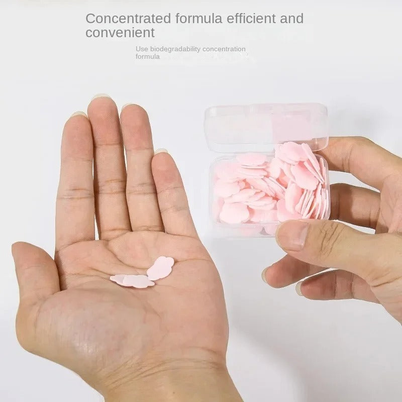 Pack of 2 Portable Disposable Soap Tablets – 50 Sheets per Box, Travel-Friendly Soap Paper (Random Color)