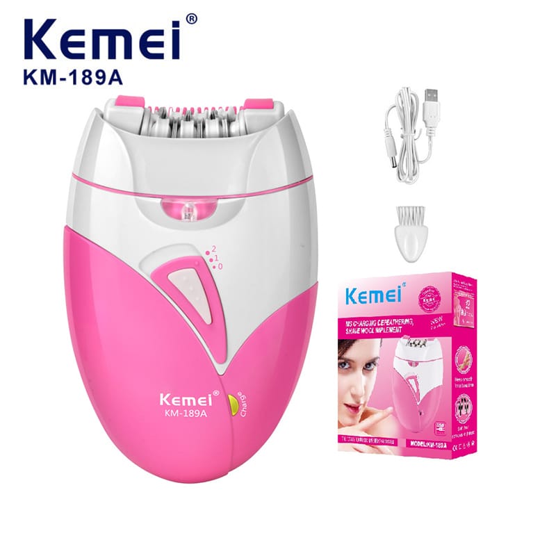 Kemei KM-189A Rechargeable Epilator – Women’s Hair Removal Device with USB Charging, Gentle Shaver &amp; Defeathering Tool for Smooth Skin