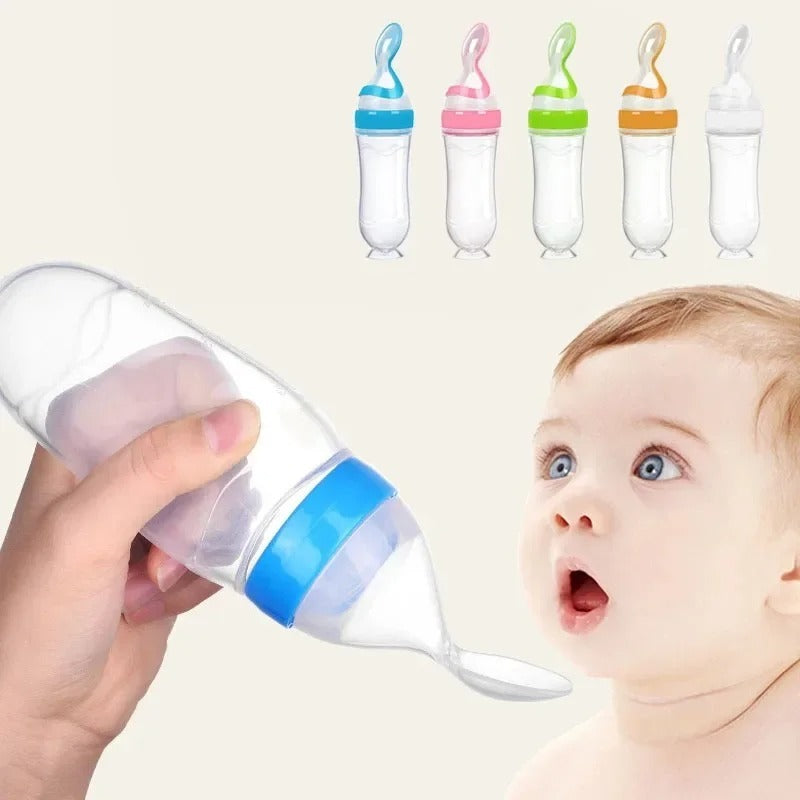 Silicone Baby Spoon Squeezing Feeding Bottle Feeder – Soft, Safe &amp; Easy Baby Food Dispenser (Random color)