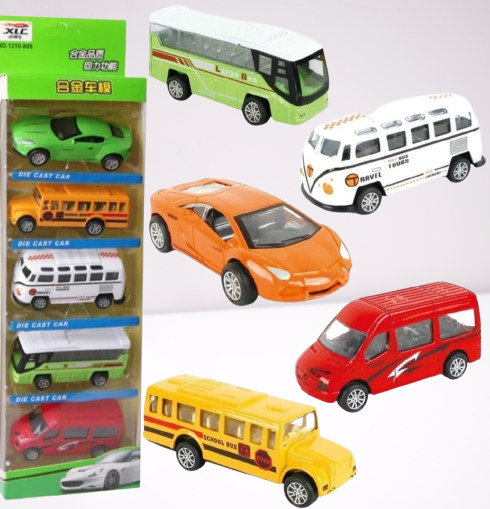 5-Piece Die Cast Metal Car and Bus Set – 1:64 Scale City Vehicle Collection for Kids – Pull Back &amp; Release – Durable Metal &amp; Plastic Construction – Educational Toy for Ages 3+