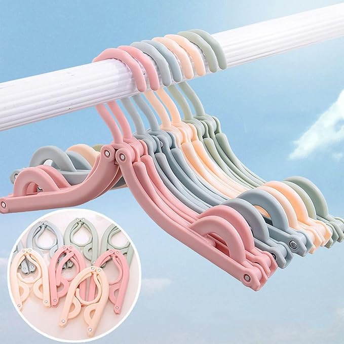 Portable Folding Clothes Hangers with Slots – Pack of 10 Durable Travel-Friendly Hangers. ( Random Colour )