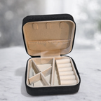 Portable Mini Travel Jewelry Box - Compact PU Leather Case with Zipper & Multi-Compartment Storage Organizer - Random Color