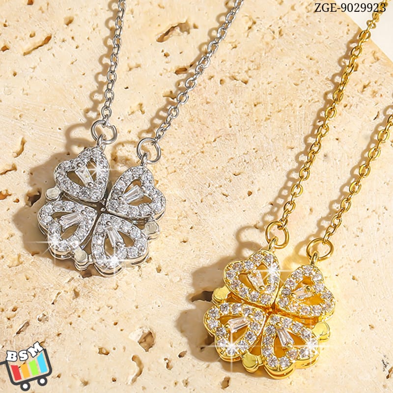 ZGE-923 Korean Magnetic 4 Leaf Clover Pendant Necklace – Elegant 2 Ways Wearable Jewellery for Women