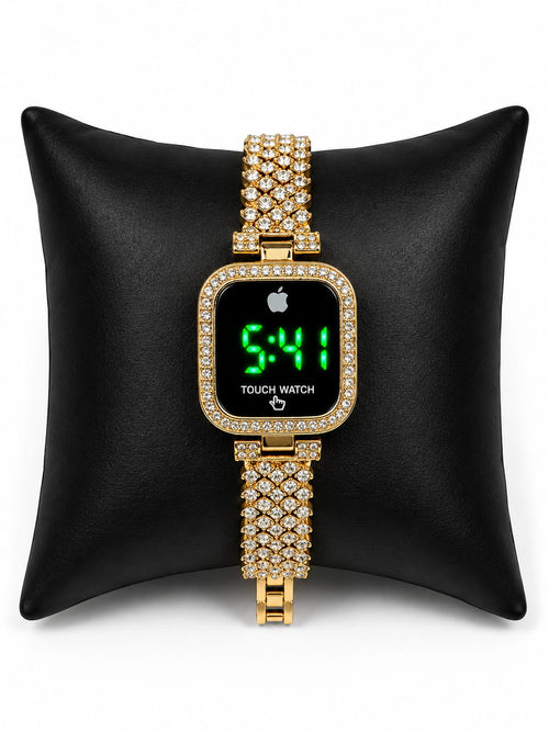 Elegant Female Touch Screen LED Watch With Sparkling Stones Stylish Alloy Construction Trendy Formal And Casual Daily Wear